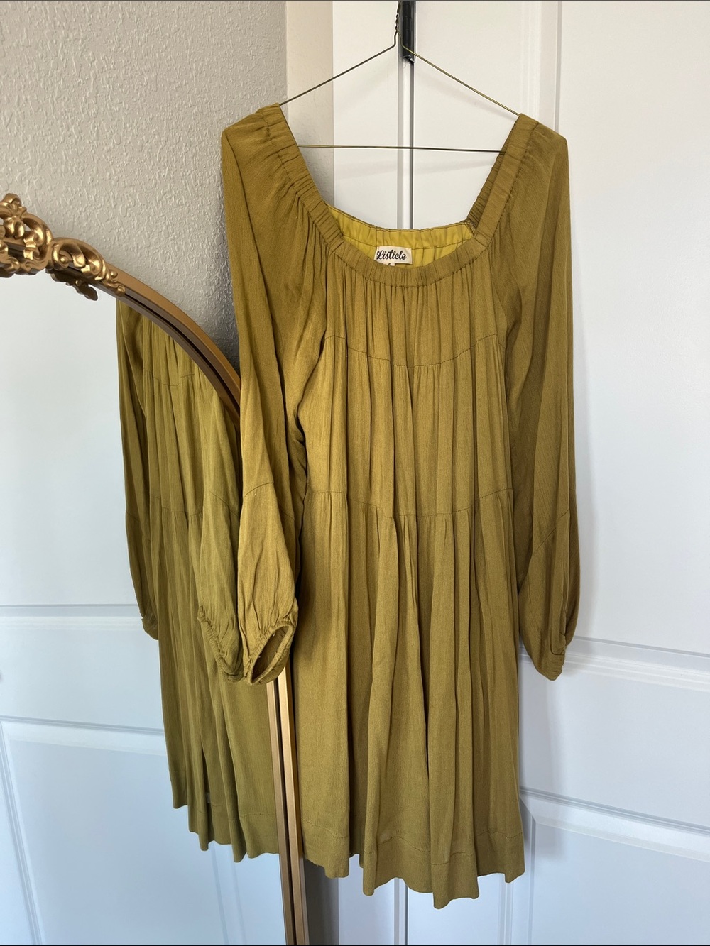 Chartreuse Square Neck Mini Dress With Pockets